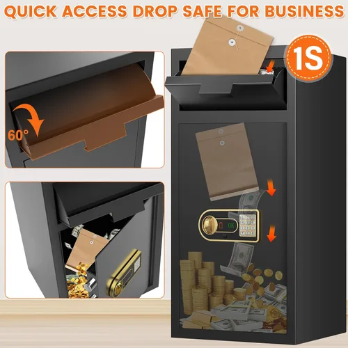 Miniatura 9 de 7.5 pies cúbicos Caja de seguridad extra grande a prueba de fuego para negocios, caja fuerte de depósito antirrobo con ranura de caída, teclado