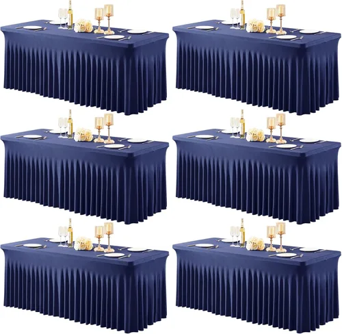 Miniatura 30 de Paquete de 2 manteles color azul bebé para mesa rectangular de 4 pies, manteles de elastano elásticos de 4 pies, falda blanca rectangular para baby