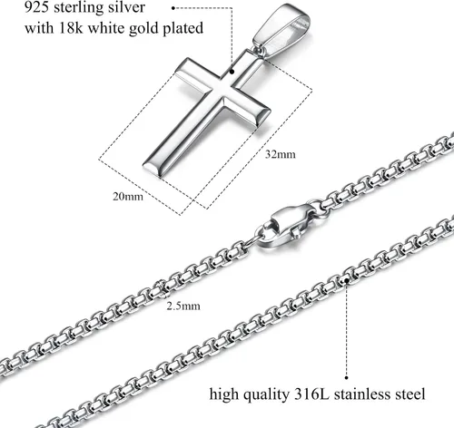 Miniatura 3 de Jstyle Collar de cruz para hombre, colgante de cruz de plata de ley con cadena Rolo para hombres y mujeres, 16-24 pulgadas, Circonia cúbica
