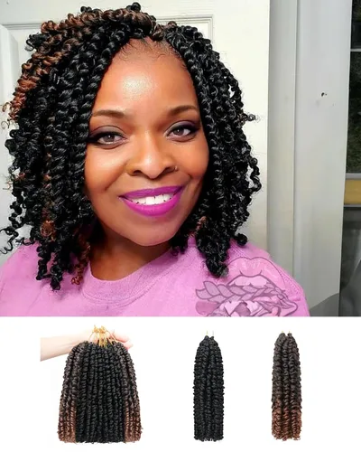 Miniatura 37 de Paquete de 8 paquetes de cabello de ganchillo Passion Twist de 6 pulgadas, rizos bohemios pretrenzados previamente trenzados, negro natural 1B