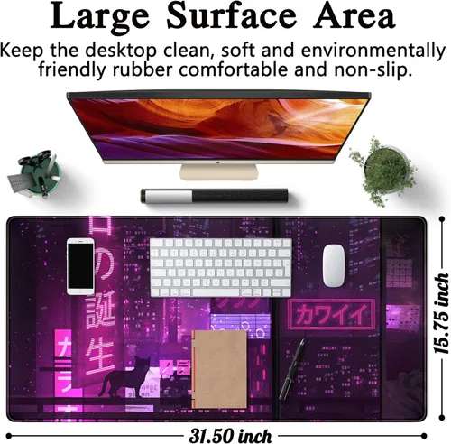 Miniatura 6 de Alfombrilla de mouse japonesa para juegos, color morado, XXL, extendida, anime, genial, grande, para teclado, mouse, alfombrilla de escritorio