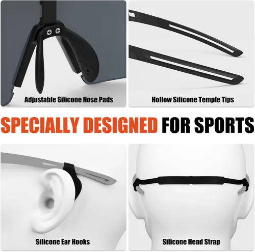 Miniatura 5 de X-TIGER Gafas de ciclismo polarizadas con 5 lentes intercambiables, MTB para ciclismo, béisbol, carrera, lentes deportivos para hombres y mujeres