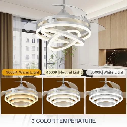 Miniatura 3 de FIDGRA Ventilador de techo retráctil de 42 pulgadas, ventiladores de techo con luces, motor de CC silencioso, 6 velocidades, 3 cambios