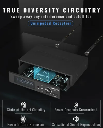 Miniatura 3 de Sistema de micrófono inalámbrico Phenyx Pro True Diversity con 1000 canales sintonizables, set de micrófono inalámbrico único con escaneo