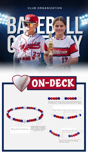 Miniatura 3 de Collar de béisbol con cuentas, cadena de cuerda deportiva ajustable con dije de cruz de béisbol, gran regalo de goteo de béisbol para jugadores
