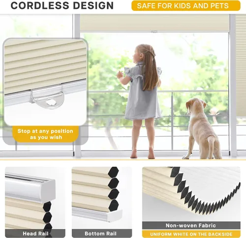 Miniatura 3 de LazBlinds Persianas Celulares sin Cordón, Persianas de Panal Opacas con Celdas de 1.5 Pulgadas, Persianas de Oscurecimiento de Habitación