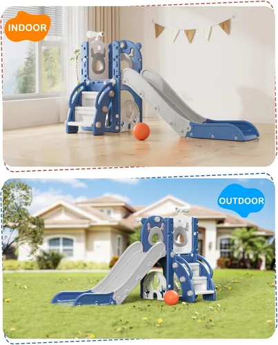 Miniatura 7 de YUFU Tobogán 7 en 1 para Niños para Niños Pequeños, Conjunto de Juego de Tobogán para Niños Pequeños con Golf, Escalador, Aro de Baloncesto