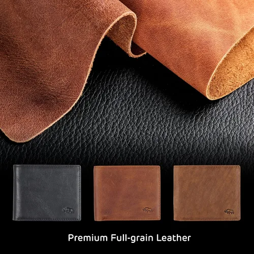 Miniatura 3 de WITH LOVE Cartera plegable para hombre, organizador de dinero, tarjetero, cuero de grano completo, bloqueo RFID, accesorio esencial para hombre