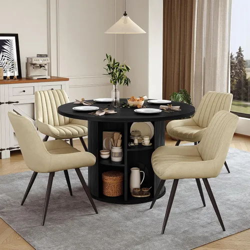 Miniatura 50 de Miereirl Juego de mesa y sillas de comedor moderno redondo, con una mesa de comedor de madera equipada con compartimentos de almacenamiento