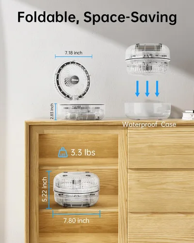 Miniatura 7 de AMACOOL Ventilador de escritorio plegable transparente, [máximo 83 horas de funcionamiento] 20000 mAh Ventilador portátil recargable de 8 pulgadas