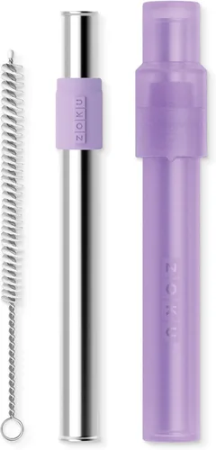 Miniatura 7 de ZOKU Popote de metal reutilizable con estuche para viajes, gris - Popote plegable de acero inoxidable con punta de silicona y cepillo limpiador