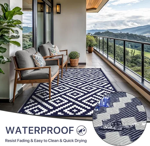 Miniatura 2 de GENIMO Alfombra de Exterior para Liquidación de Patio, 6'x9' Alfombra Impermeable, Alfombras de Plástico Reversibles para Camping, Caravana, azul
