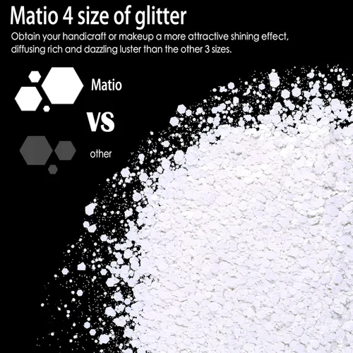 Miniatura 2 de Matio Purpurina gruesa de 7.8 onzas / 7.76 oz de color blanco luna, polvo de purpurina ultrafina, mezcla de copos de PET gruesos, lentejuelas