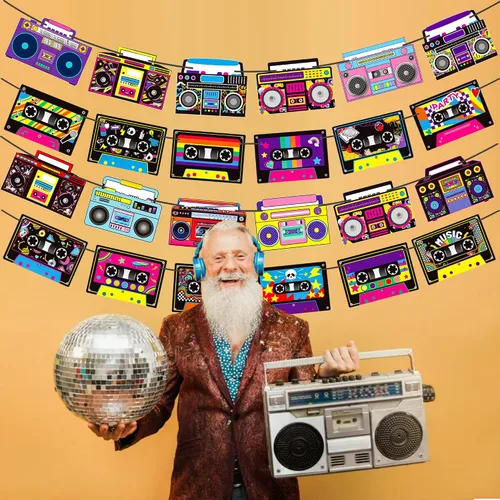 Miniatura 9 de Cinta de casete para fiestas, decoración de fiesta, 4 unidades de radio, boombox, decoración de fiesta de 1980, decoración de fiesta de hip hop