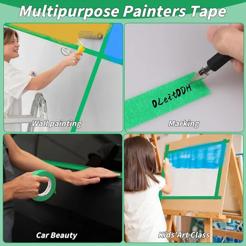 Miniatura 7 de Oleitodh 15 Rollos de Cinta Verde para Pintores a Granel 1 pulgada x 825 Yardas, Cinta de Enmascarar para Pintores Sin Residuos Cinta de Pintura
