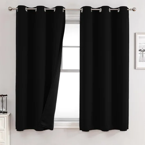 Miniatura 94 de ChrisDowa - Cortinas 100% opacas, para dormitorio, con forro negro, 2 capas gruesas, aislamiento térmico y ojales, 63 pulgadas de largo, juego de 2