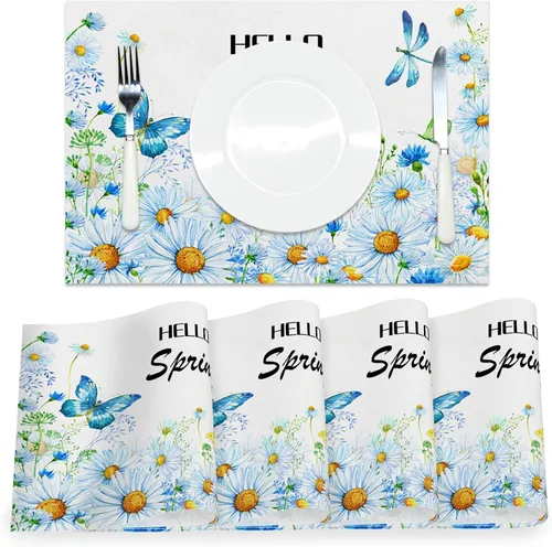 Miniatura 11 de AOFOTO Juego de 4 manteles individuales con estampado de flores silvestres coloridas, manteles individuales artísticos rectangulares modernos