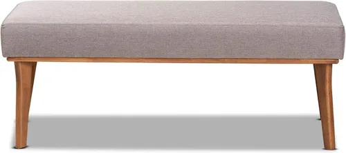 Miniatura 2 de Baxton Studio Odessa - Banco de comedor tapizado de tela gris y acabado marrón nogal, banco de comedor de madera