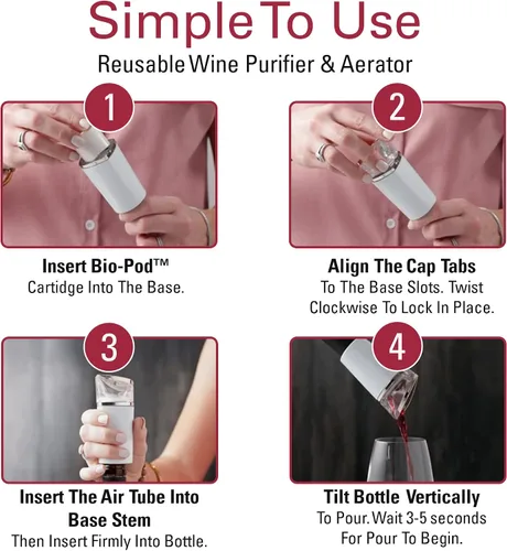 Miniatura 4 de PureWine Bio-Pods para purificador y aireador de vino, filtros de vino rojo y blanco para histaminas y sulfitos, ayuda a alergias y dolores