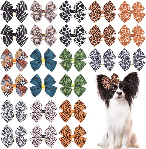 Miniatura 20 de 24 piezas/12 pares 10 cm Lazos para el pelo de perro grande con fruta de verano para perros de raza grande Bandas elásticas Lazo de pelo de perra
