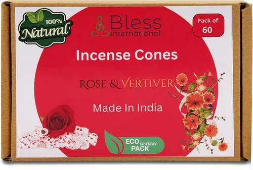 Bless International Rose and Vertiver 100% - Conos de incienso naturales hechos a mano sumergidos a mano orgánicos sin productos químicos para