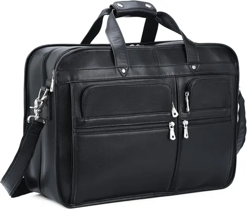 Miniatura 10 de Polare - Maletín de cuero de grano completo de 18.5 pulgadas para computadora portátil, bolsa de mensajero para hombres, grande para portátiles