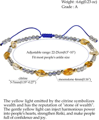 Miniatura 7 de Jewever Tobilleras con cristales de piedra lunacitrino, pulseras tobilleras de cristal de chakras para mujer, traen riqueza, piedras de Reiki