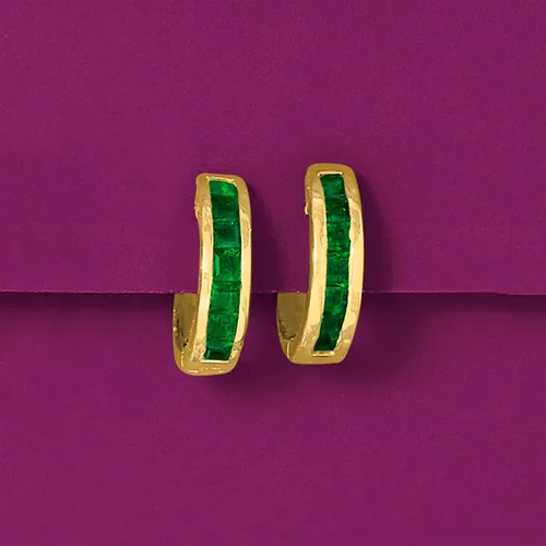 Miniatura 4 de Ross-Simons Pendientes de aro de esmeralda de corte cuadrado de 0,60 qt. t. t. t. t. t. t. t