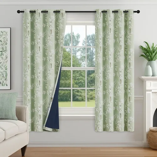 Miniatura 20 de FMFUNCTEX - Cortinas 100% blackout, 63 pulgadas de largo, estampado floral, aislamiento térmico, bolsillo para cortinero, 2 paneles, estilo granja