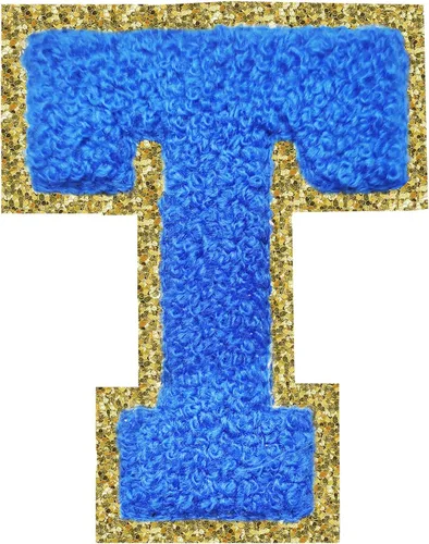 Miniatura 50 de Parches de letras termo-adhesivas de felpilla para chaquetas, parches de letras universitarias con brillantina para planchar en la letra azul A