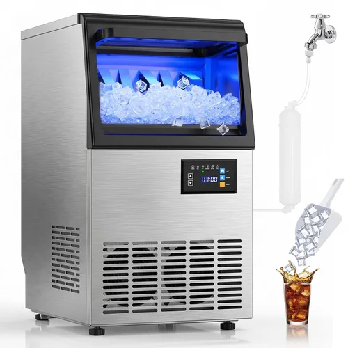 Miniatura 13 de SOZT® Máquina comercial gourmet para hacer hielo, 100 libras/24 horas, máquina de hielo debajo del mostrador con almacenamiento de 25 libras, diseño
