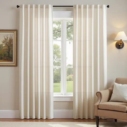 Miniatura 16 de JINCHAN Cortinas de lino beige para sala de estar y dormitorio, cortinas texturizadas de 63 pulgadas de largo, cortinas de estilo rústico de tejido