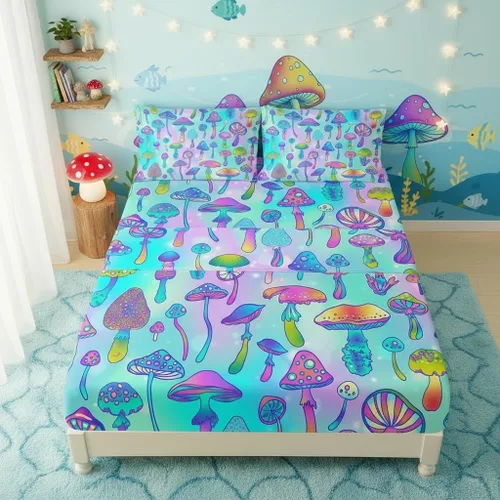 Miniatura 18 de QOOMO Ropa de cama Kawaii Axolotl para niños y niñas, diseño de flor de cerezo rosa, juego de ropa de cama súper suave para niños, con estrellas