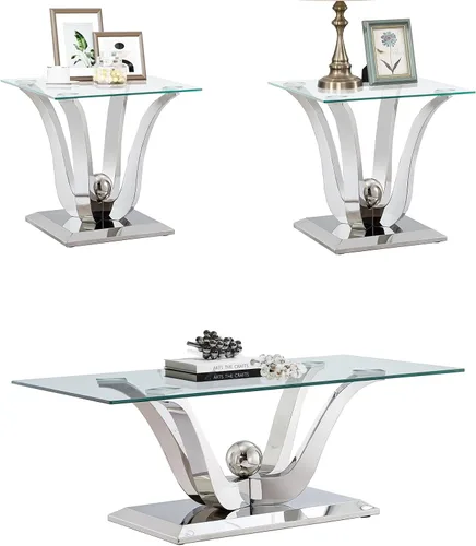 Miniatura 54 de SSLine Mesa auxiliar de cristal de lujo para sala de estar, mesa auxiliar moderna dorada con base de pedestal de acero inoxidable en forma de flor