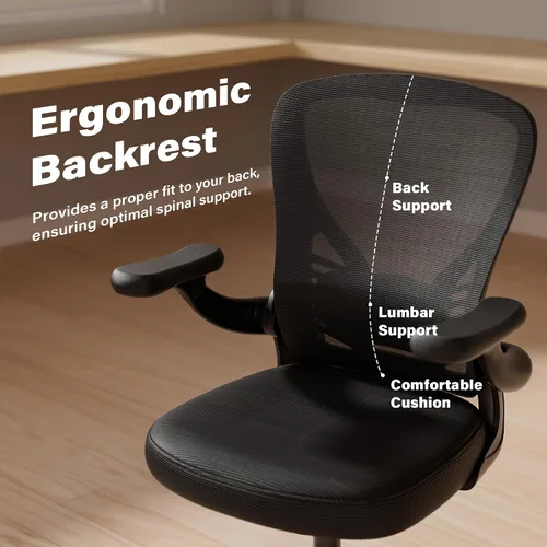 Miniatura 6 de GYI - Silla de escritorio ergonómica de malla, color negro Brazos abatibles 3D, soporte lumbar ajustable, altura ajustable, sala de estudio