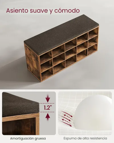 Miniatura 8 de VASAGLE - Colección CUSTOS - Banco para guardar zapatos, banco de almacenamiento con asiento acolchado, banco para recibidor con 15 compartimentos
