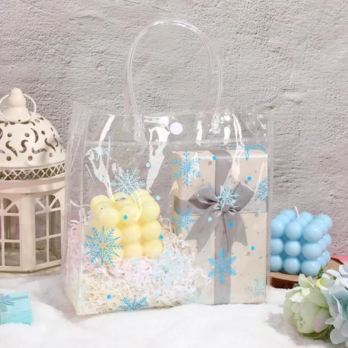 Miniatura 4 de Cholemy 24 bolsas de regalo de plástico transparente con diseño de copo de nieve de invierno con asas, bolsas de regalo transparentes