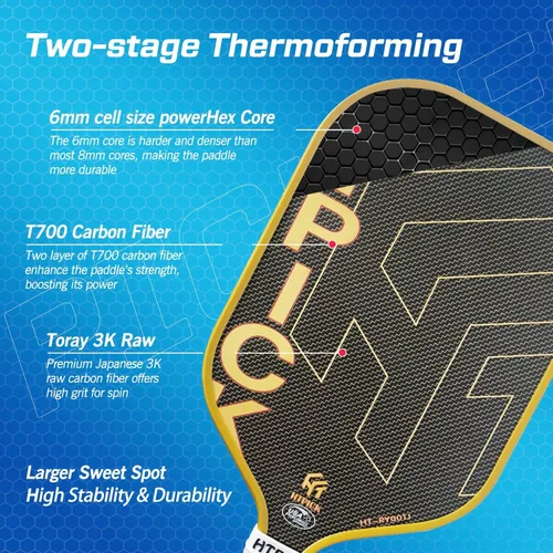 Miniatura 7 de Pickleball Paddles, Carbon Fiber Pickleball Paddle High Grit & Spin with PP Honeycomb Core 16mm Thickness and Thermoformed Elongated