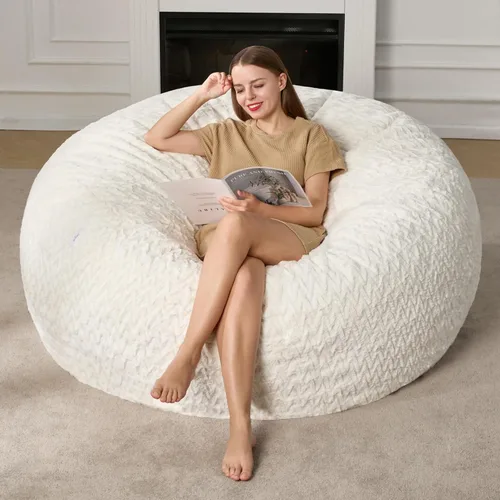 Miniatura 27 de Hobestluk Puf grande de 4 pies para adultos, con funda de piel de felpa chevrón, puf grande para sala de estar, dormitorio, residencia estudiantil