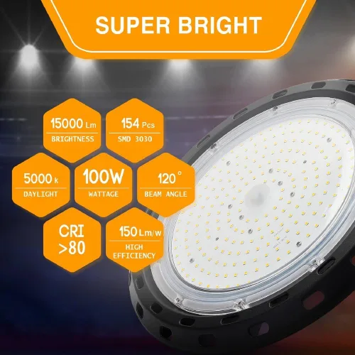 Miniatura 7 de Luz de bahía alta UFO LED 100W 15000 lúmenes【Ahorro energético, reemplaza 400W MH/HPS】 Voltaje amplio 100-277V para almacén, tienda, fábrica, taller