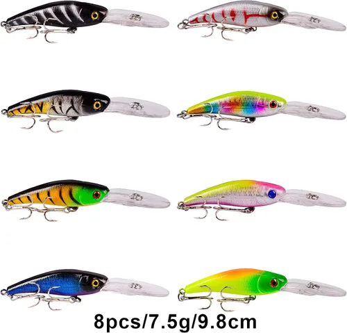 Miniatura 2 de Juego de Señuelos de Pesca de Lubina para Agua Salada y Dulce, Incluye Señuelos de Superficie, Señuelos Duros, Minnow, Crankbait, Lápiz VIB
