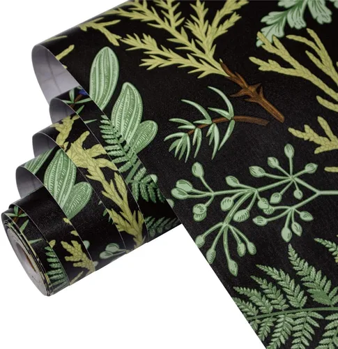Miniatura 6 de Papel tapiz floral bohemio de 17.5 x 118 pulgadas, para despegar y pegar, papel de pared de hojas verde oscuro, papel de contacto autoadhesivo