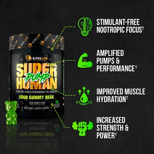 Miniatura 3 de ALPHA LION Superhuman Pump Polvo Pre Entrenamiento, Suplemento Pre Entrenamiento con Cafeína Nootrópica y Sin Estimulantes, Potenciador de Óxido