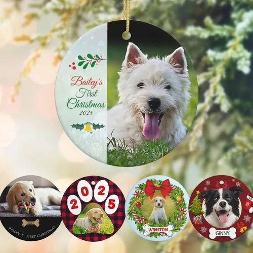 Miniatura 6 de Adorno conmemorativo personalizado para perro, 2025, con imagen de perro, foto y nombre, adornos para árbol de Navidad, regalo personalizado