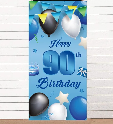 Miniatura 14 de Cartel azul de feliz cumpleaños número 11, globos de fondo de estrellas, confeti y saludos a los 11 años, decoración temática de puerta, porche