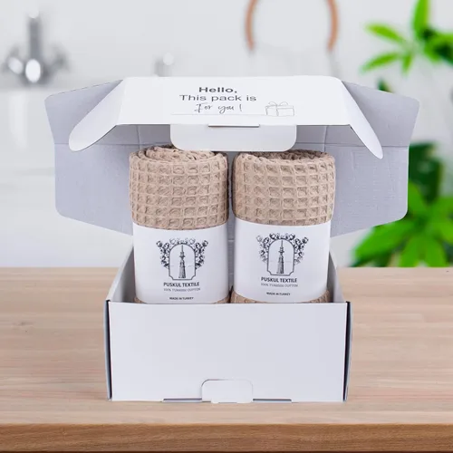Miniatura 8 de PÜSKÜL - Paquete de 2 toallas de baño y spa de punto gofre, 100% algodón orgánico turco de alta calidad, fina de secado rápido, fabricadas en Beige