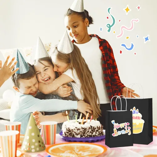 Miniatura 5 de BagDream Bolsas de regalo negras de 8 x 4.25 x 10.5 pulgadas, 100 bolsas de papel kraft con asas a granel para bodas, recuerdos de fiesta