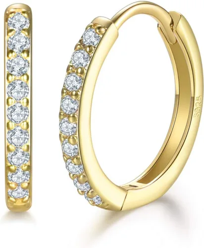 Miniatura 4 de Aretes pequeños en forma de círculo de plata de ley 925 con circonia cúbica, 3 pares de aros chapados en oro blanco de 14 quilates para piercing