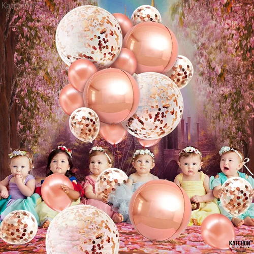 Miniatura 8 de KatchOn, Globos de oro rosa de 36 pulgadas con confeti, paquete de 21 Globos enormes para el día de la madre para decoraciones de fiesta de dulces