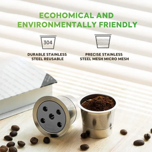 Miniatura 9 de Paquete de 2 tazas K reutilizables de acero inoxidable para Keurig Supreme & Supreme Plus, filtro universal de cinco agujeros para Keurig